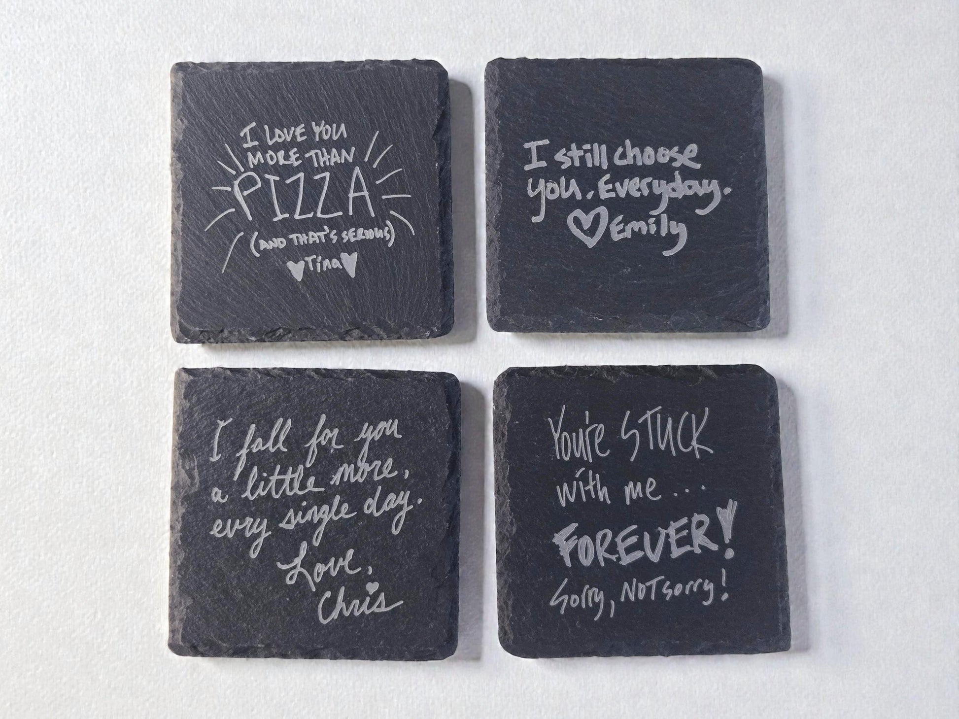 Handwritten Love Note Gift, Your Short Love Message Engraved Forever On A Slate Coaster, Custom Unique Handwriting Gift, Romantic Keepsake