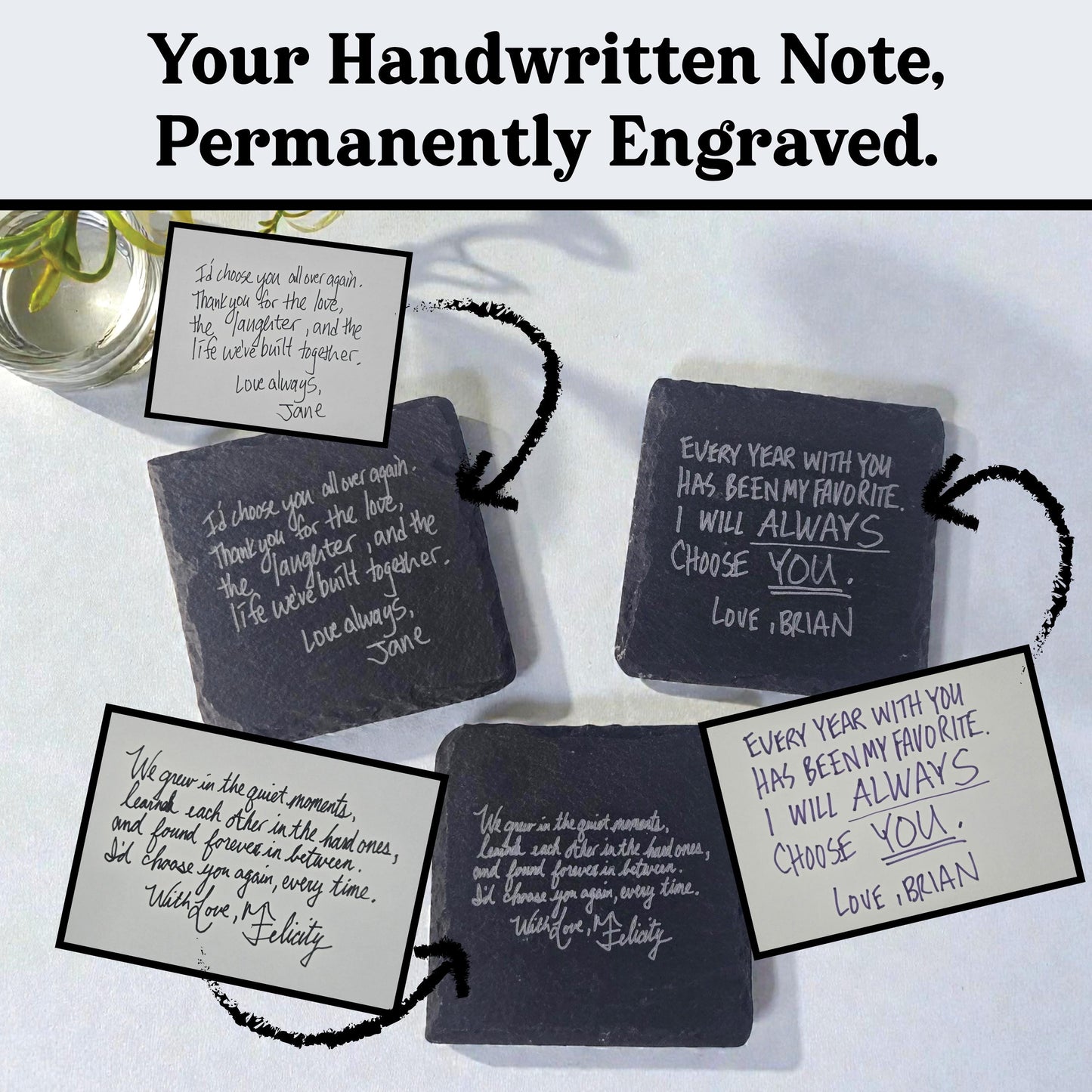 Anniversary Handwritten Love Note Gift, Writing Engraved Forever On A Slate Coaster, Custom Handwriting Keepsake, Romantic Anniversary Gifts