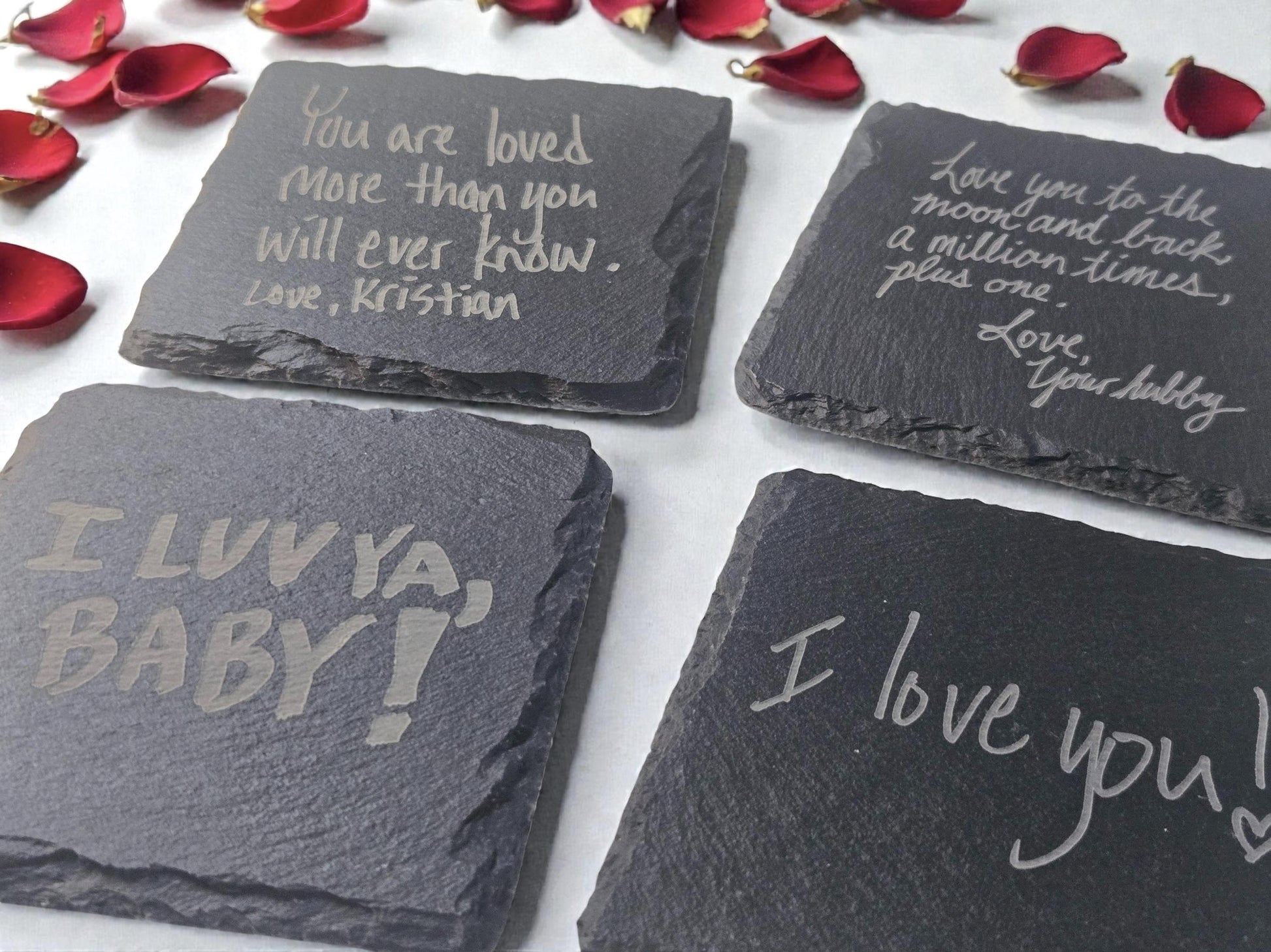 I Love You Handwritten Gift, Your Writing Engraved Forever On A Slate Coaster, Custom Handwriting Keepsake, Romantic Gift For Him, For Her