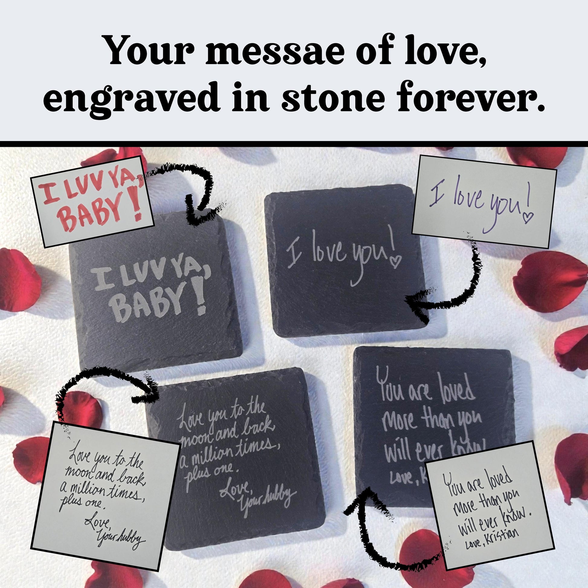 I Love You Handwritten Gift, Your Writing Engraved Forever On A Slate Coaster, Custom Handwriting Keepsake, Romantic Gift For Him, For Her