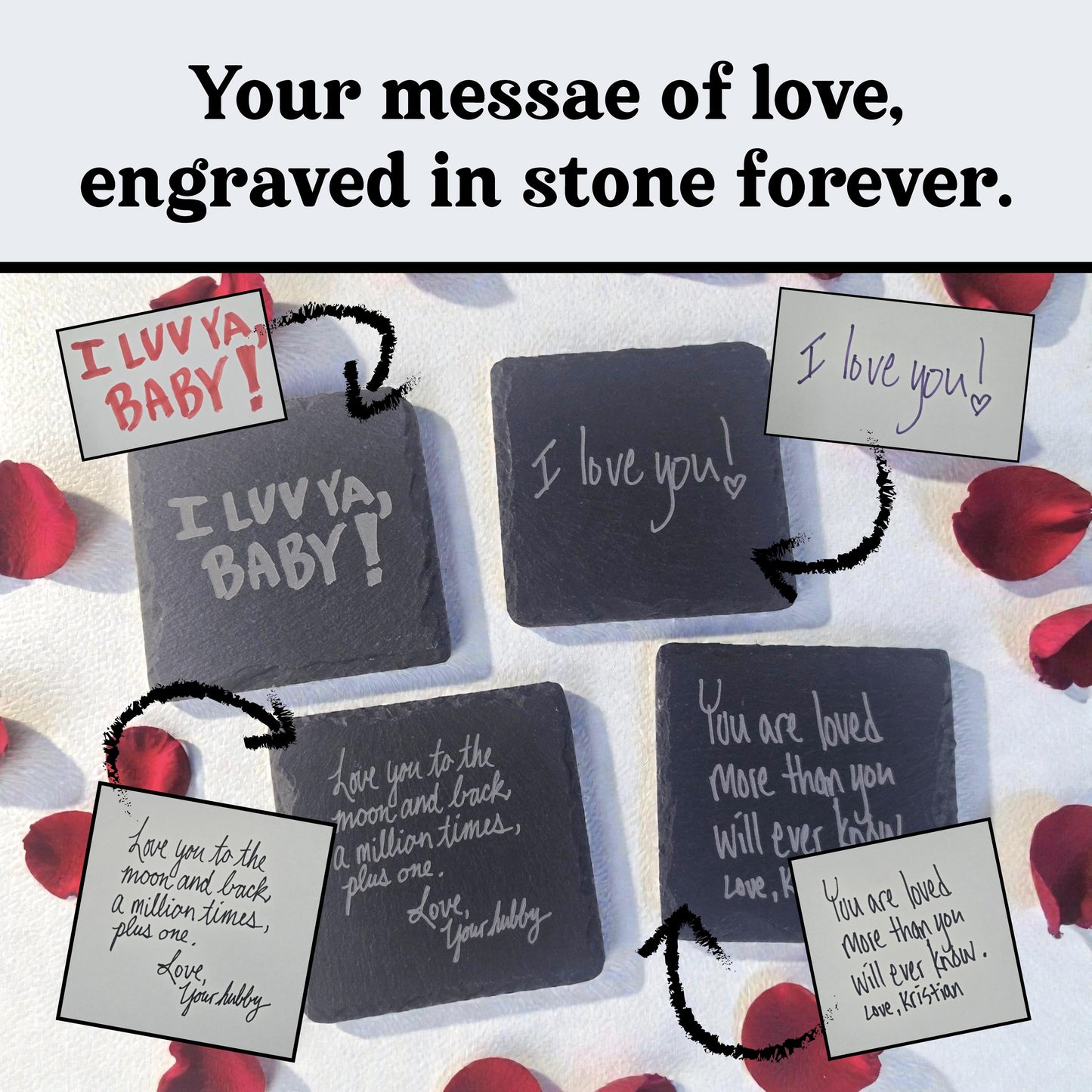 I Love You Handwriting, Your Writing Engraved Forever On A Slate Coaster, Custom Handwriting Keepsake, Romantic Gift For Him And For Her