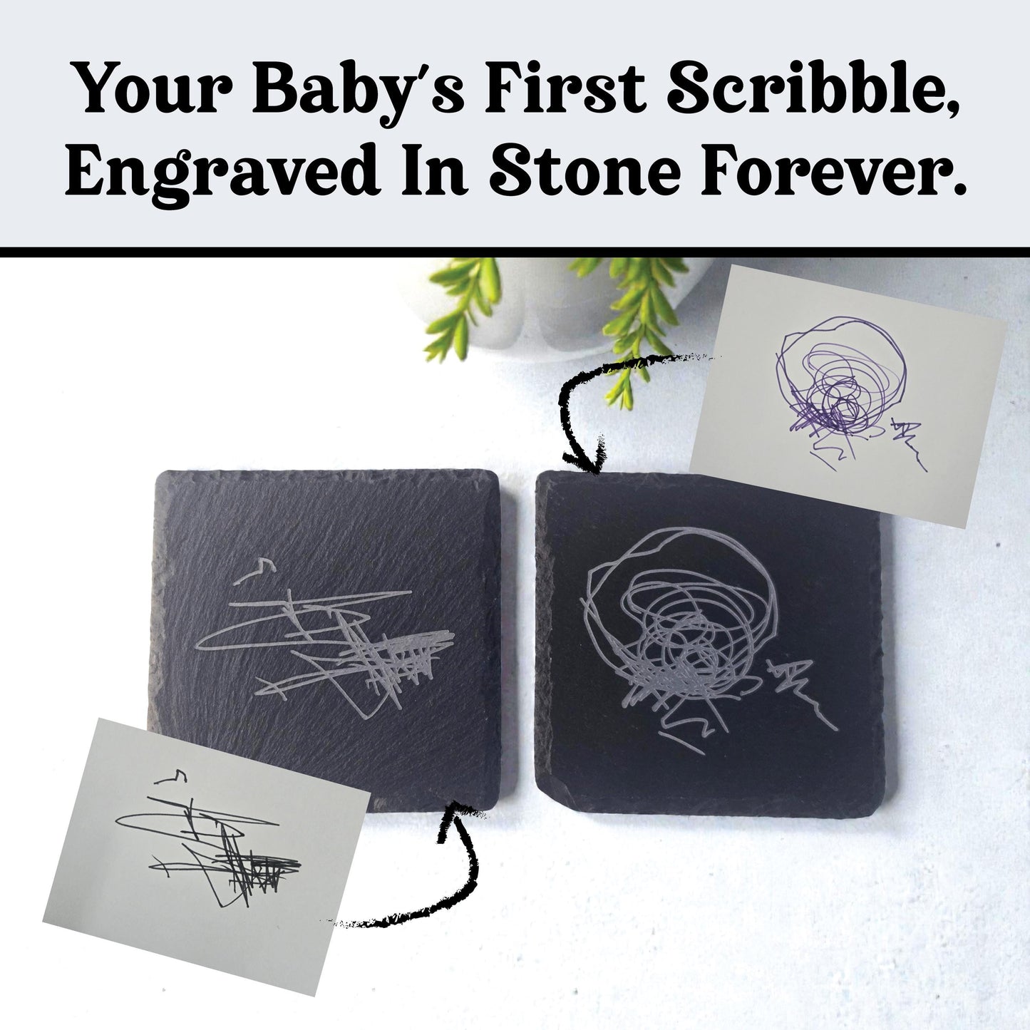 Baby's First Scribble Keepsake, Engraved Slate Coaster, Custom Handwriting Baby Toddler Memory Gift