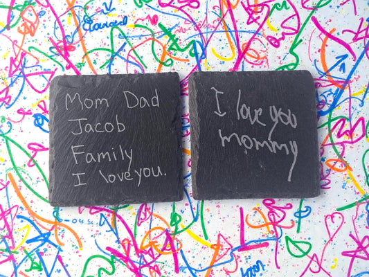 Child's Handwriting Keepsake, Engraved Slate Coaster, Custom Handwritten Gift For Parents