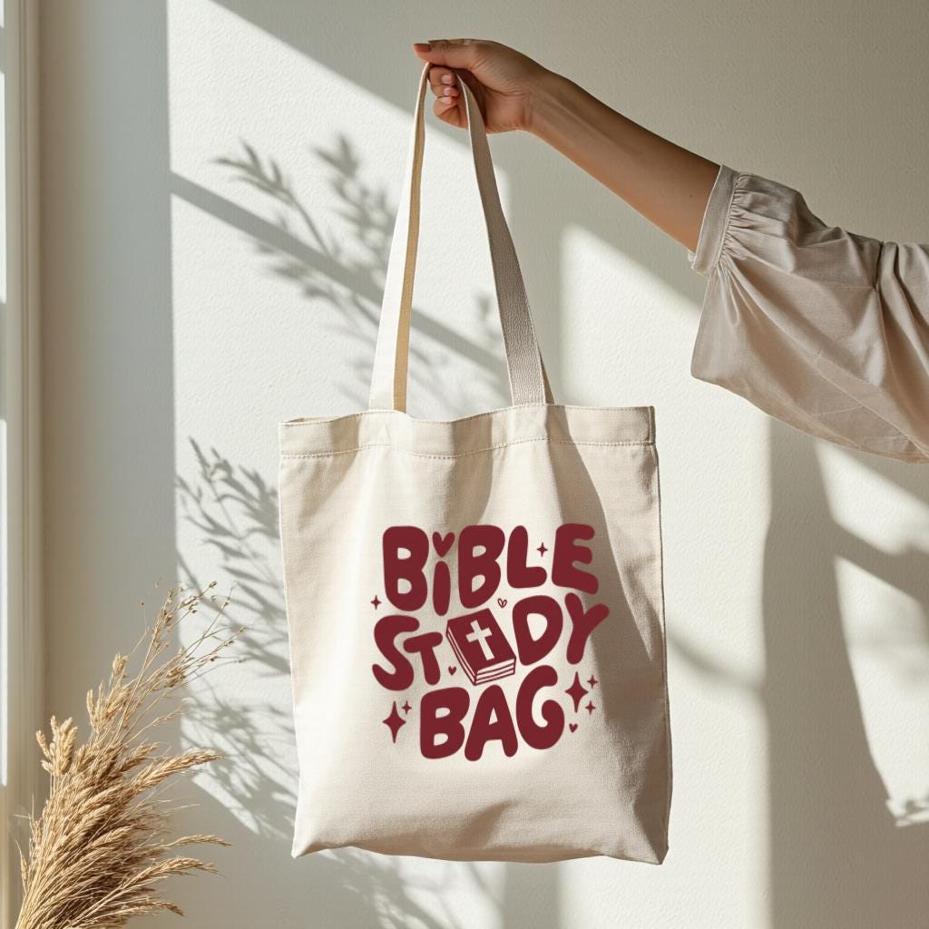 Bible Study Tote Bag, Christian Scripture Inspired Canvas Style Book Lover Bag for Church & Small Group, Gift for Her