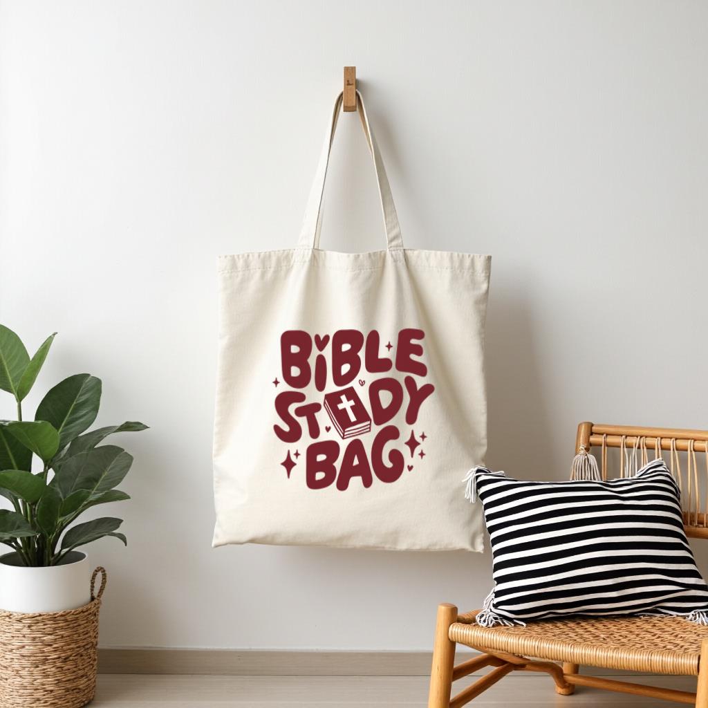 Bible Study Tote Bag, Christian Scripture Inspired Canvas Style Book Lover Bag for Church & Small Group, Gift for Her