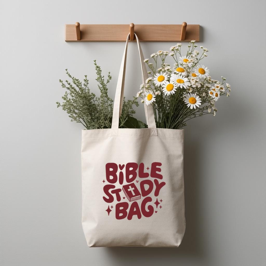 Bible Study Tote Bag, Christian Scripture Inspired Canvas Style Book Lover Bag for Church & Small Group, Gift for Her