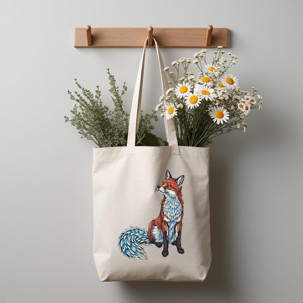 Fox Tote Bag, Colorful Woodland Animal Illustration Canvas-Style Shoulder Bag for Women | Gift for Fox Lovers