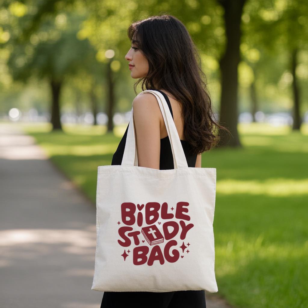Bible Study Tote Bag, Christian Scripture Inspired Canvas Style Book Lover Bag for Church & Small Group, Gift for Her