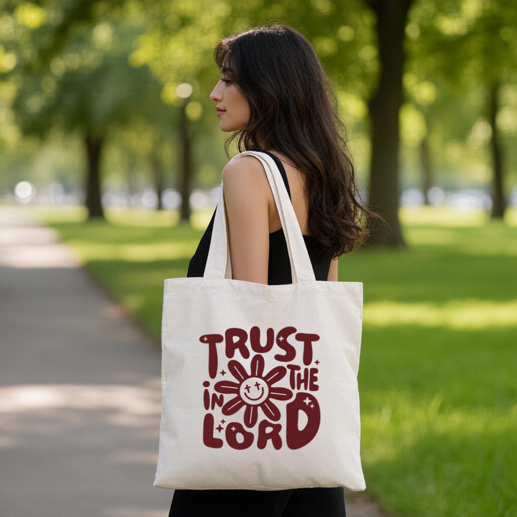 Christian Tote Bag, Trust in the Lord Faith Quote Canvas Style Carryall, Gift for Christian Women