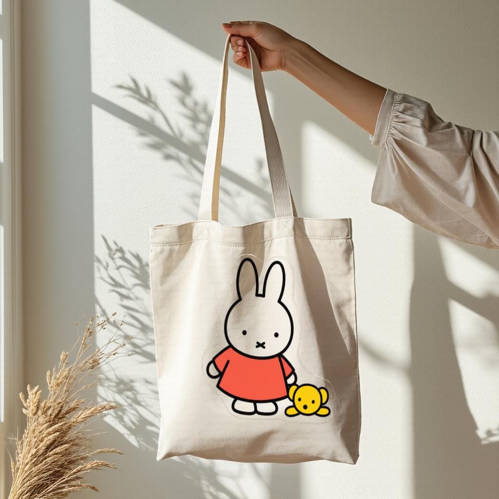 Cute Bunny Tote Bag, Minimal Cartoon Rabbit Graphic Shoulder Bag for Women, Gift for Bunny Lovers