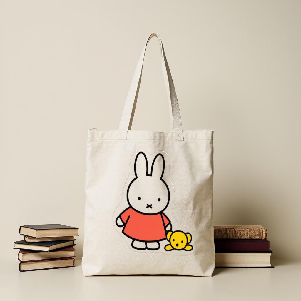 Cute Bunny Tote Bag, Minimal Cartoon Rabbit Graphic Shoulder Bag for Women, Gift for Bunny Lovers
