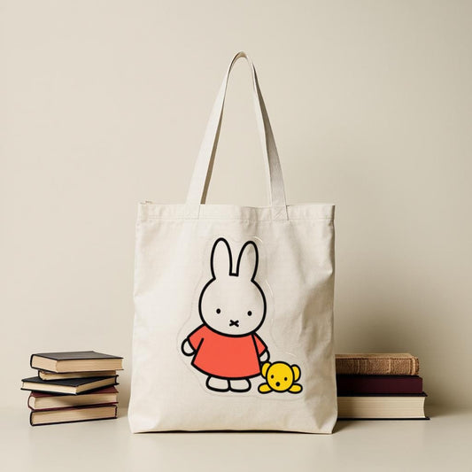 Cute Bunny Tote Bag, Minimal Cartoon Rabbit Graphic Shoulder Bag for Women, Gift for Bunny Lovers