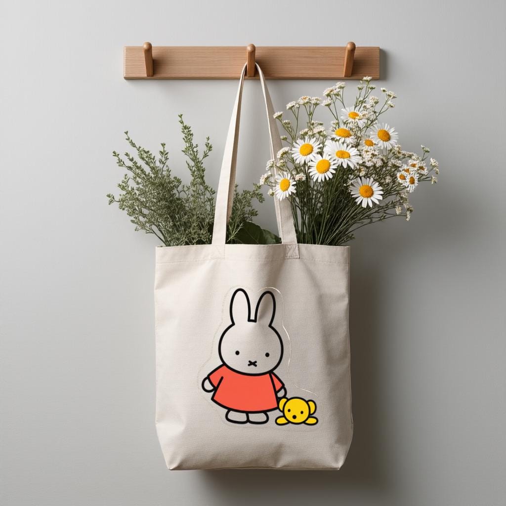 Cute Bunny Tote Bag, Minimal Cartoon Rabbit Graphic Shoulder Bag for Women, Gift for Bunny Lovers