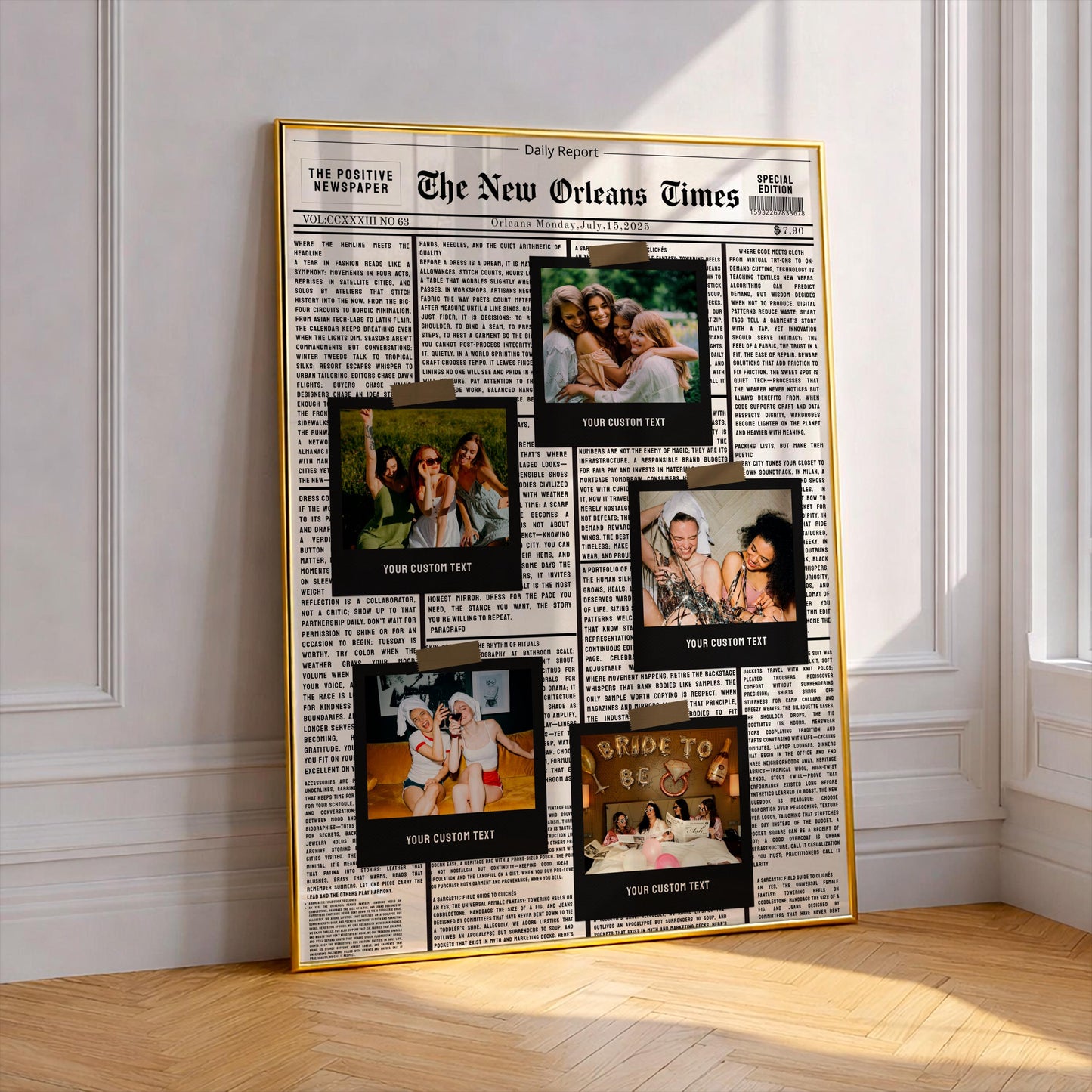 Personalized Newspaper Print, Custom Wall Art Poster, Vintage Newspaper Style, Photo Collage Gift, Birthday, Anniversary, Friends