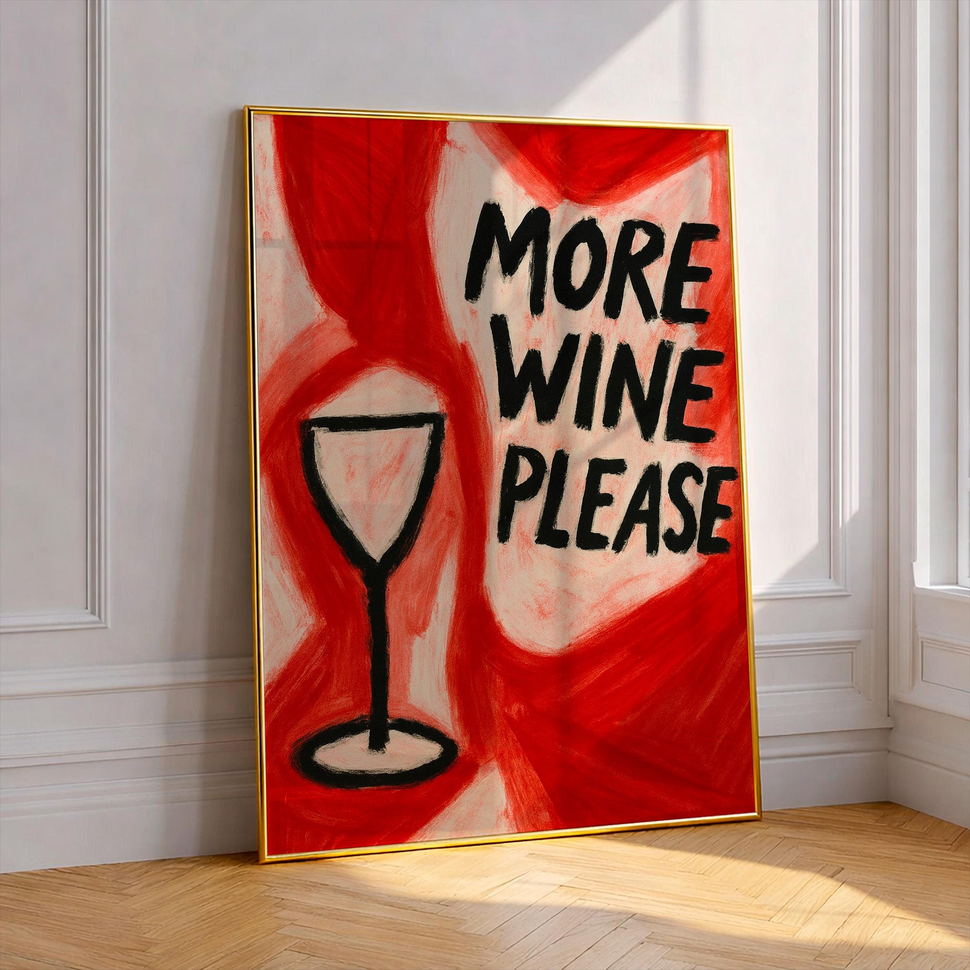 More Wine Please Art Print, Modern Kitchen Wall Decor, Hand Painted Wine Poster, Gift for Wine Lovers, Minimalist Bar Cart Wall Art