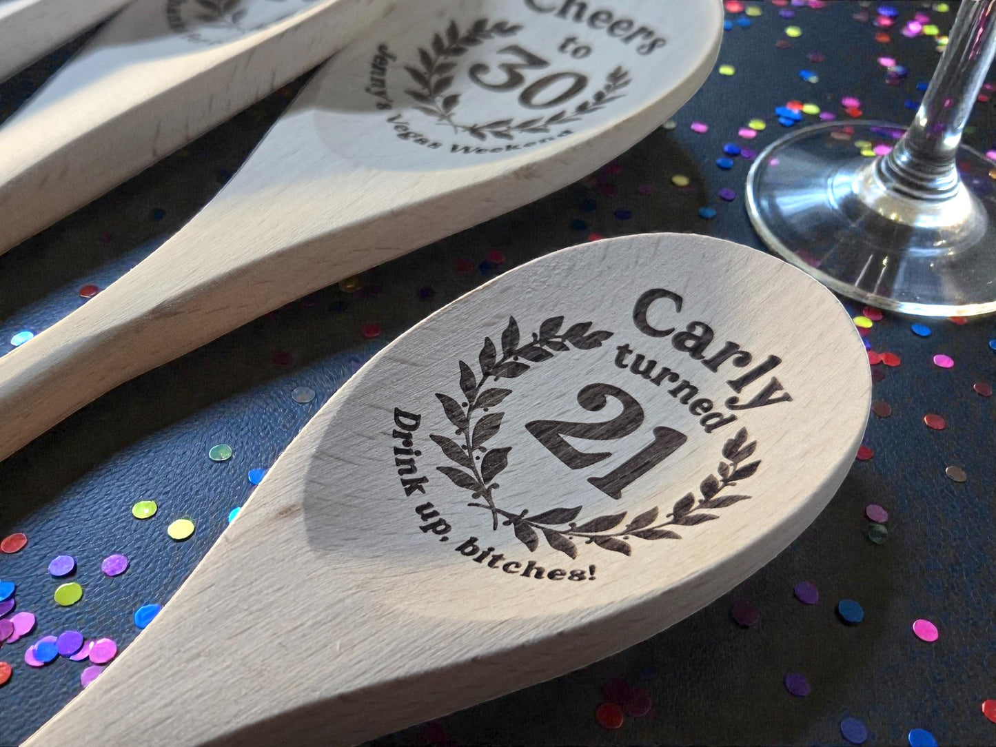 21st Birthday Party Favors, Custom Engraved 12-Inch Beechwood Mixing Spoon, Bulk Birth Day Keepsakes, Personalized Party Gifts