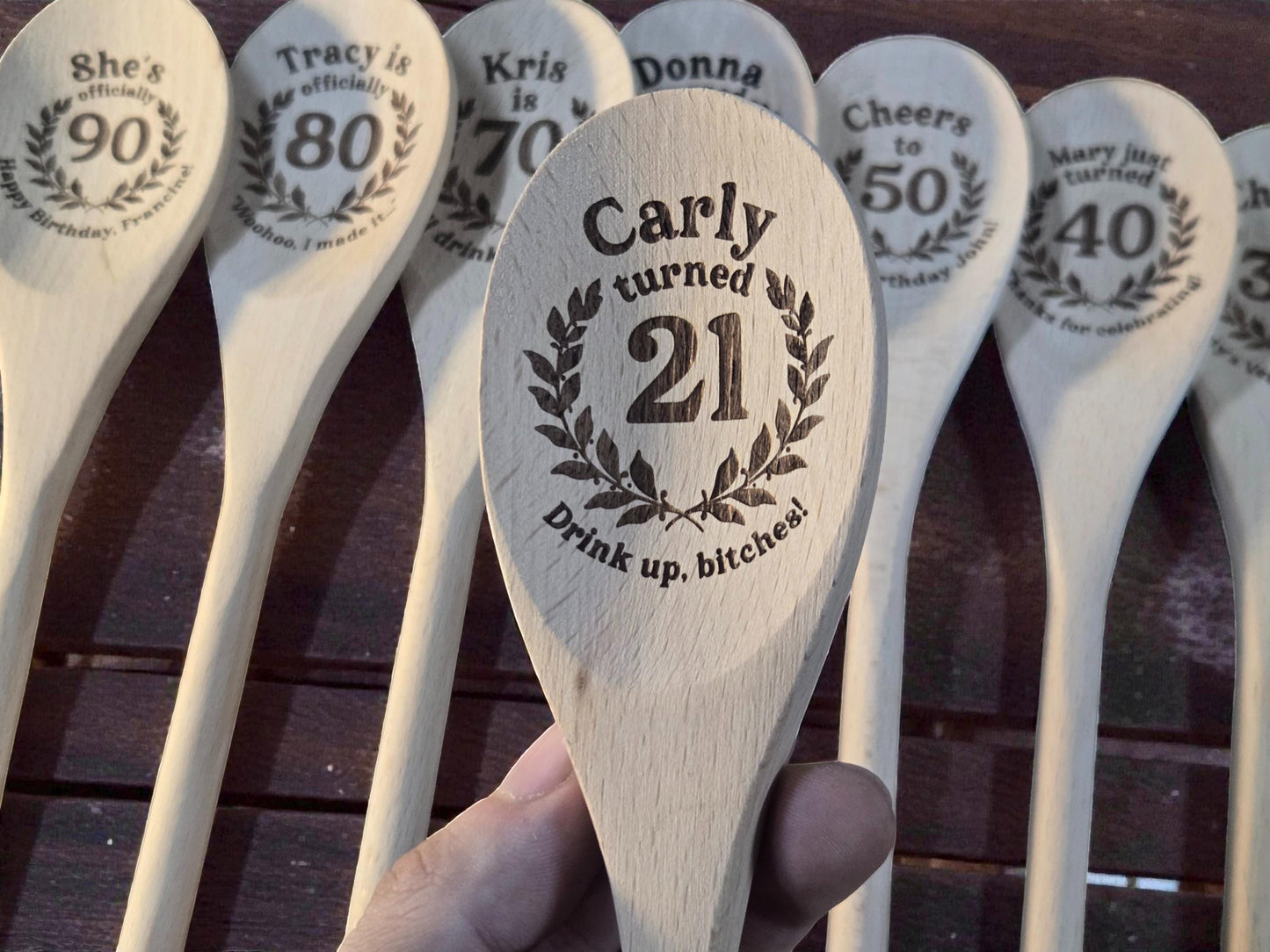 21st Birthday Party Favors, Custom Engraved 12-Inch Beechwood Mixing Spoon, Bulk Birth Day Keepsakes, Personalized Party Gifts