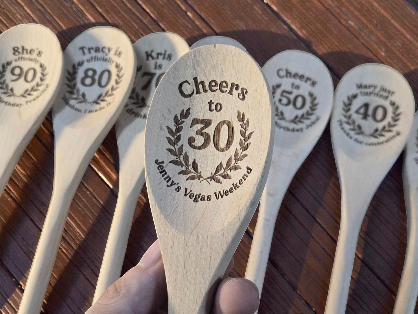 30th Birthday Party Favors, Custom Engraved 12-Inch Beechwood Mixing Spoon, Bulk Birth Day Keepsakes, Personalized Party Gifts