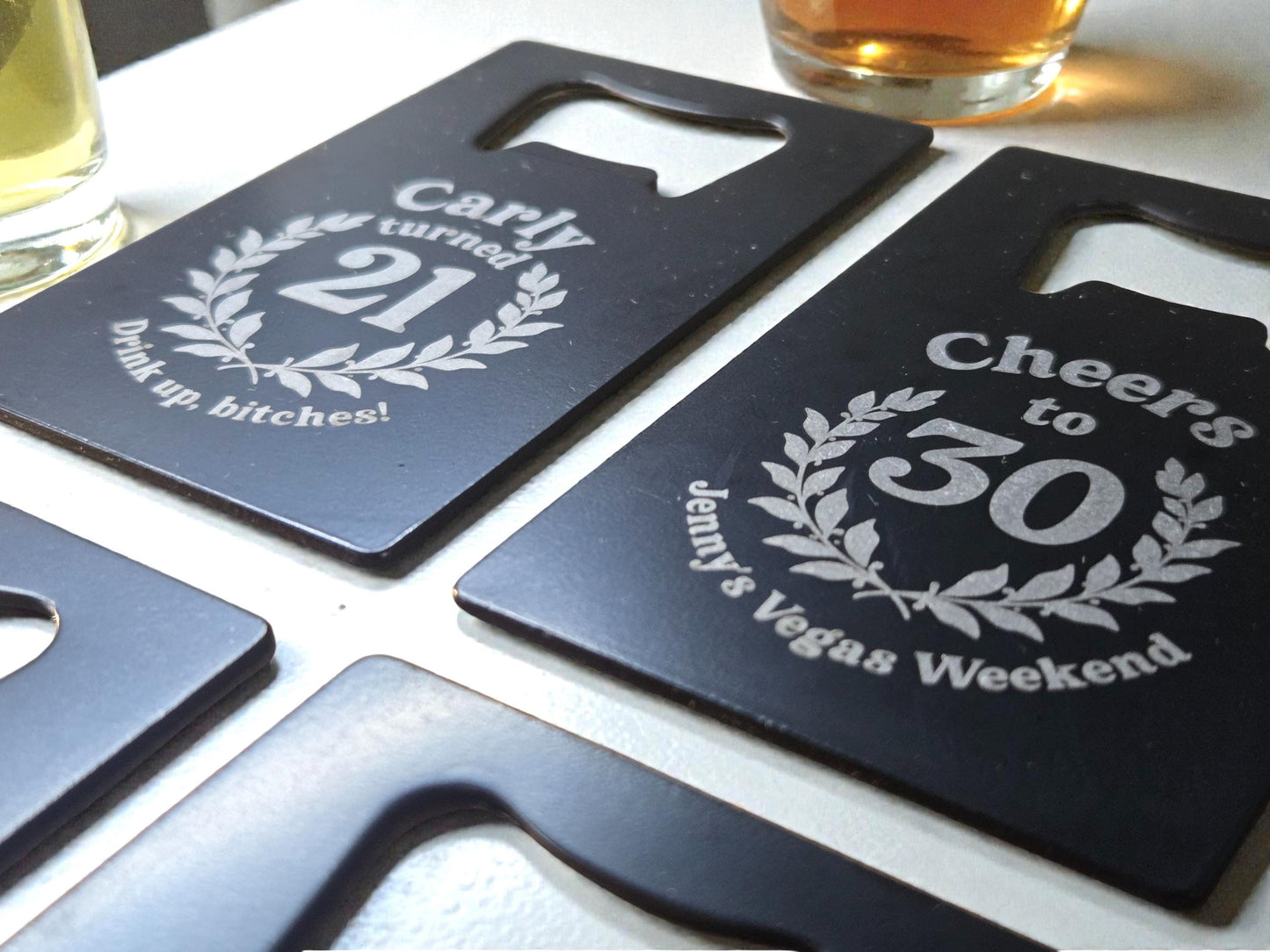 21st Birthday Party Favors, Custom Engraved Black Card Bottle Opener, Bulk Party Gift Keepsakes, Personalized Celebratory Milestone Gifts