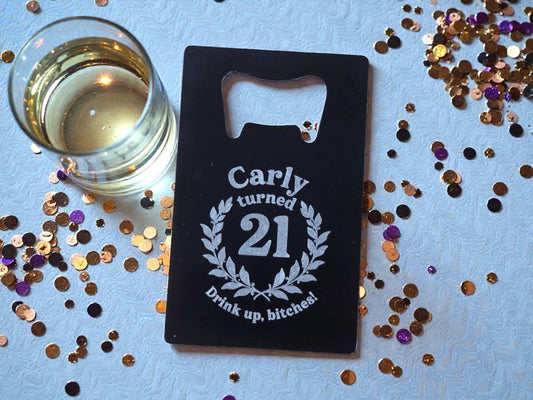 21st Birthday Magnet Party Favors, Custom Engraved Magnetic Black Card Bottle Opener, Bulk Party Gift Keepsake, Personalized Milestone Gifts