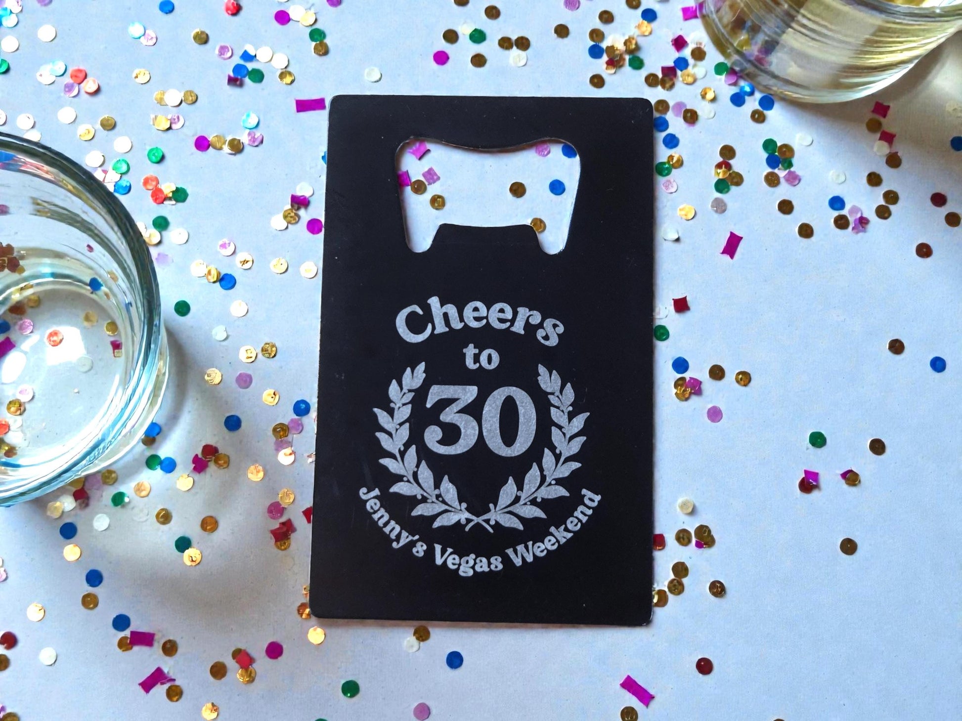 30th Birthday Party Favors, Custom Engraved Black Card Bottle Opener, Bulk Party Gift Keepsakes, Personalized Celebratory Milestone Gifts