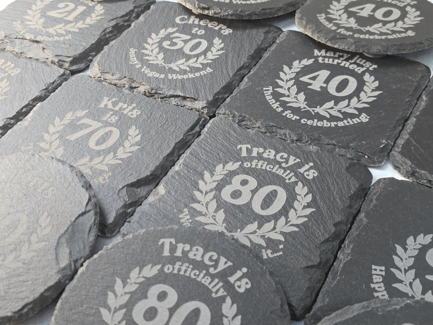 21st Birthday Party Favors, Custom Engraved Slate Coaster, Round Or Square, Bulk Celebratory Gift, Personalized Birth Day Party Gifts