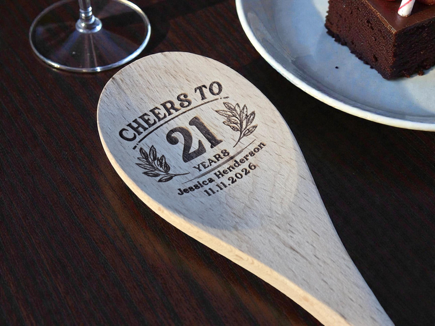21st Birthday Party Favors, Personalized Engraved 12-Inch Beechwood Mixing Spoon, Bulk Birth Day Keepsakes, Custom Party Gifts