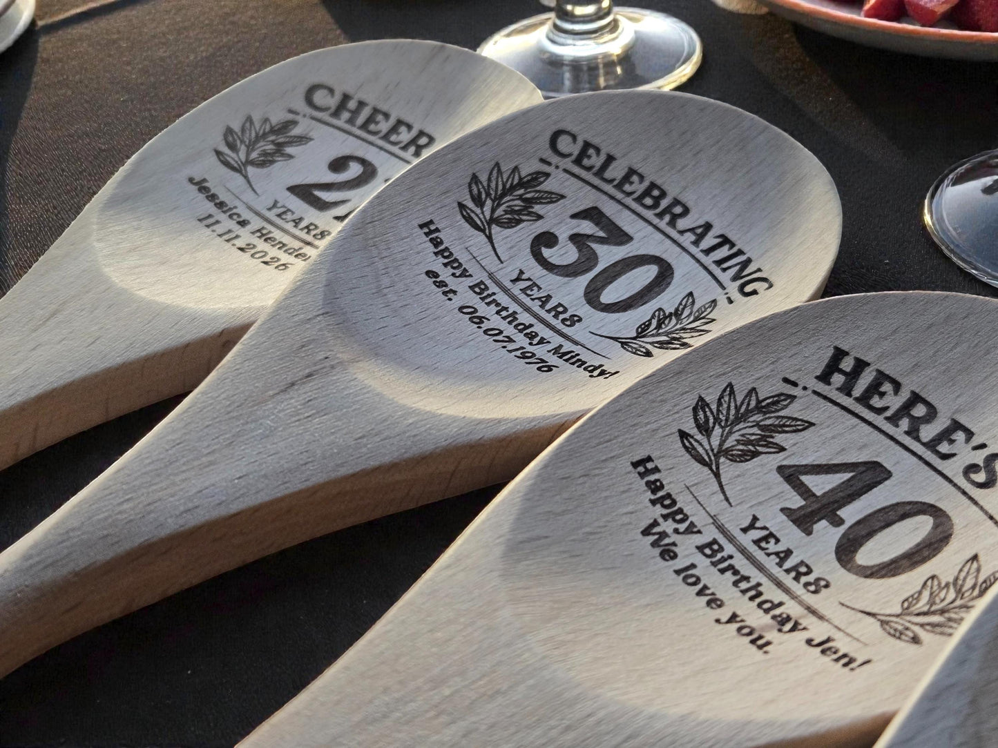 60th Birthday Party Favors, Personalized Engraved 12-Inch Beechwood Mixing Spoon, Bulk Birth Day Keepsakes, Custom Party Gift