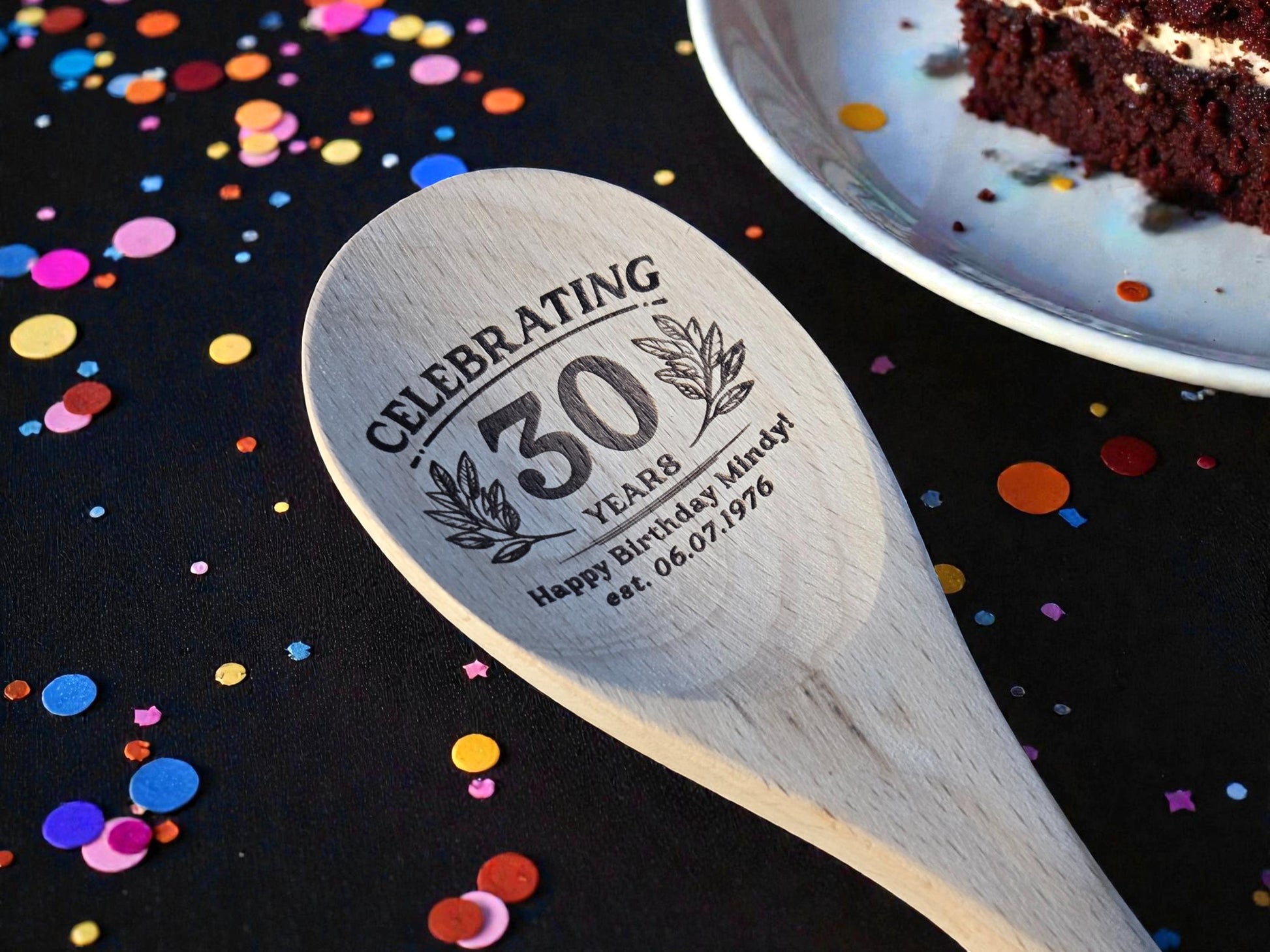 30th Birthday Party Favors, Personalized Engraved 12-Inch Beechwood Mixing Spoon, Bulk Birth Day Keepsakes, Custom Party Gifts