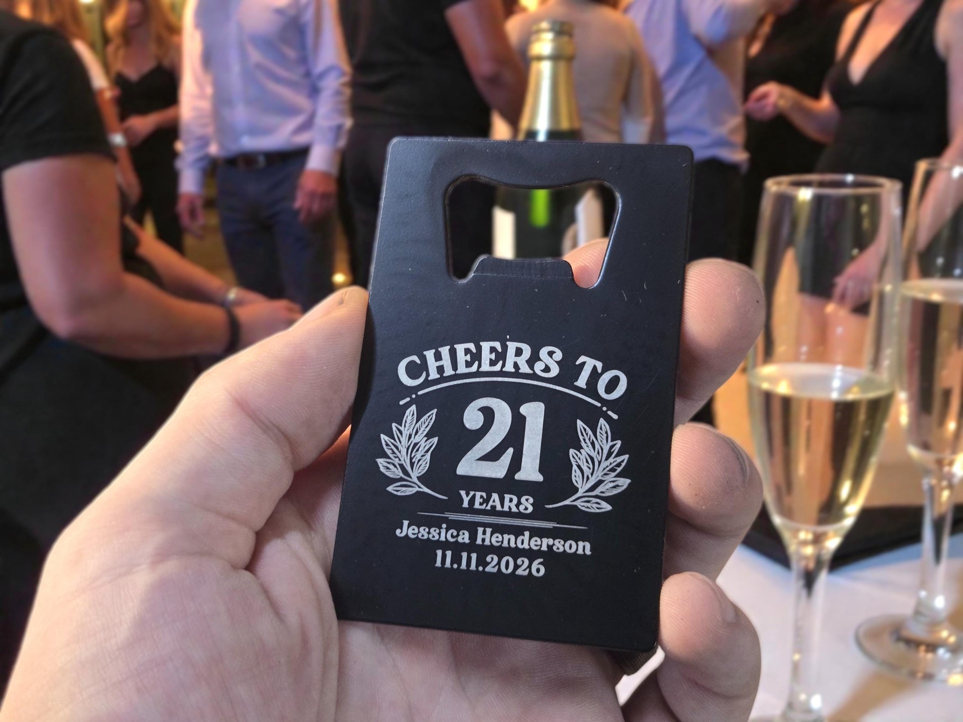 21st Birthday Party Favors, Personalized Engraved Black Card Bottle Opener, Bulk Party Gift Keepsakes, Custom Celebratory Milestone Gifts