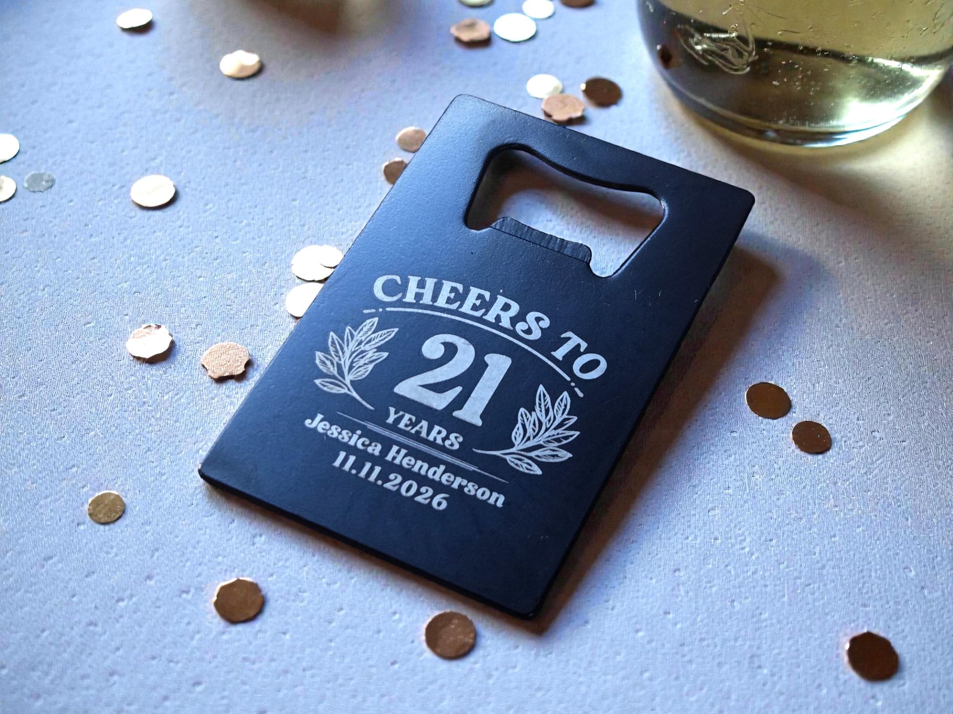21st Birthday Party Favors, Personalized Engraved Black Card Bottle Opener, Bulk Party Gift Keepsakes, Custom Celebratory Milestone Gifts