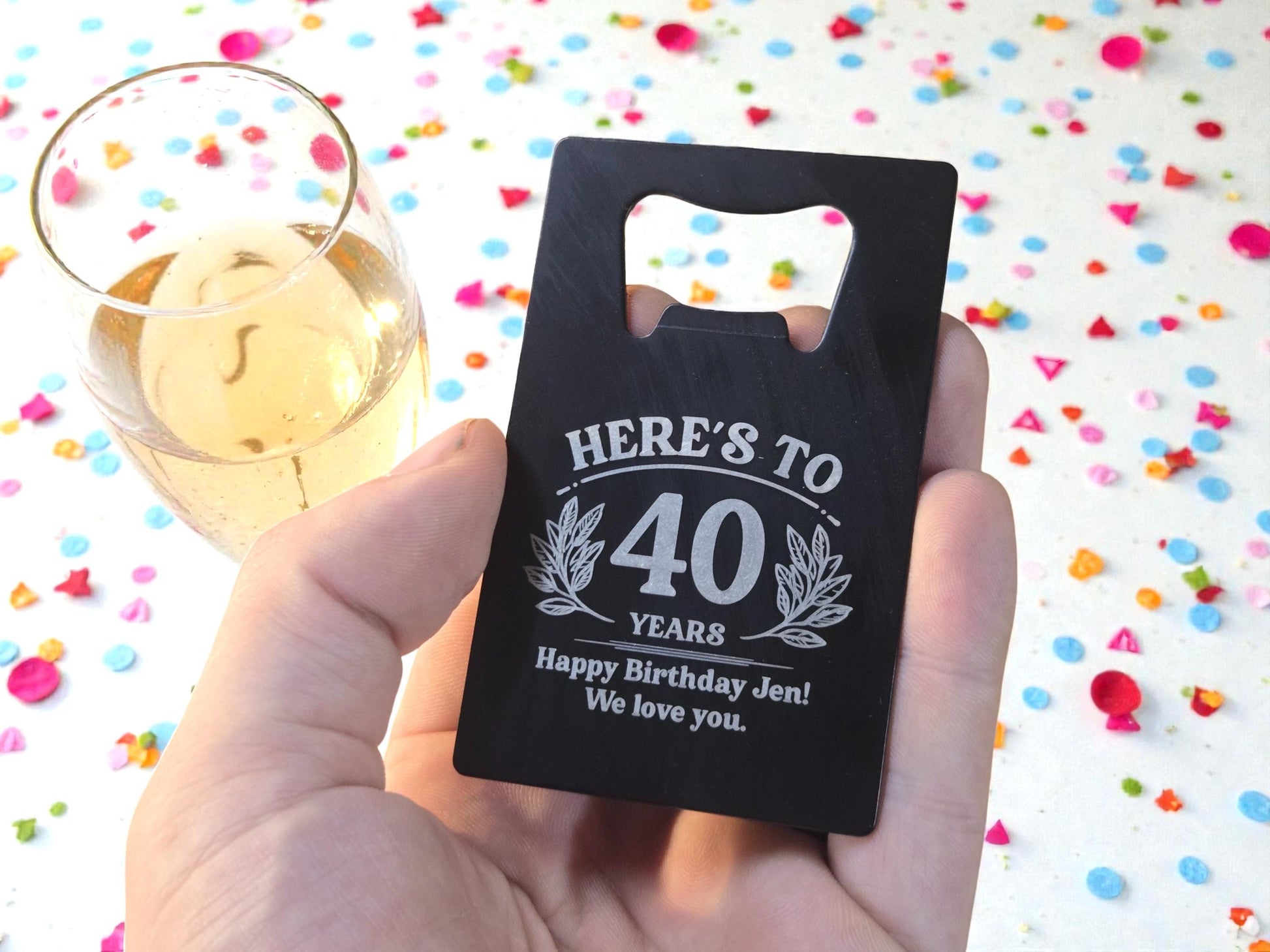 40th Birthday Party Favors, Personalized Engraved Black Card Bottle Opener, Bulk Party Gift Keepsakes, Custom Celebratory Milestone Gifts