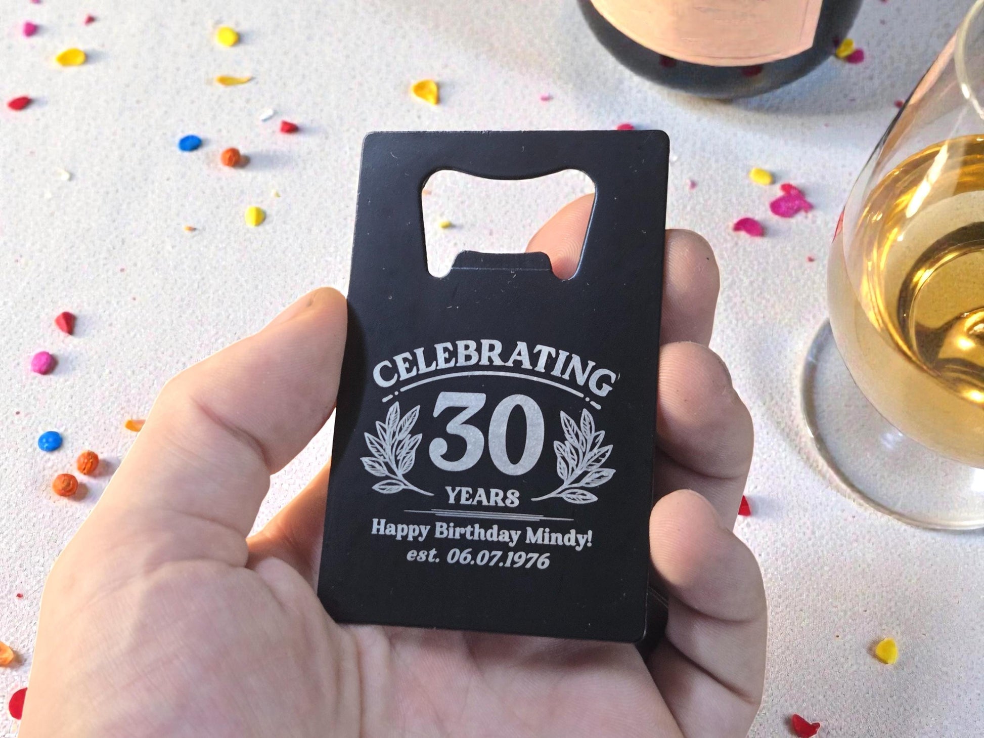 30th Birthday Magnet Party Favors, Personalized Engraved Magnetic Black Card Bottle Opener, Bulk Party Gifts, Custom Keepsake