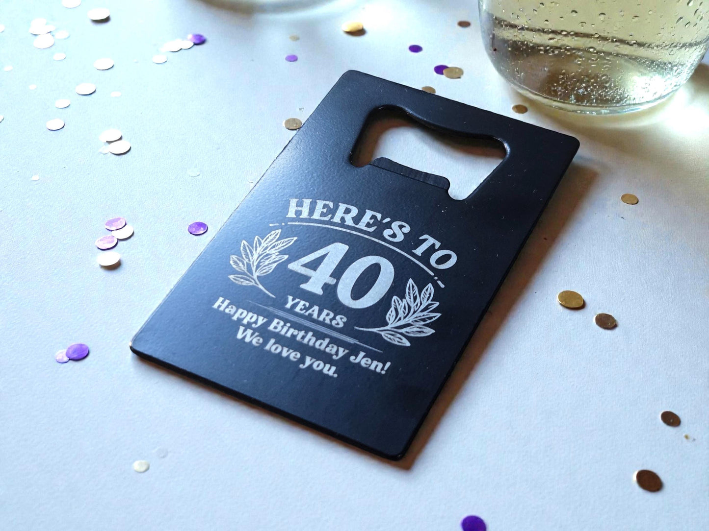 40th Birthday Magnet Party Favors, Personalized Engraved Magnetic Black Card Bottle Opener, Bulk Party Gifts, Custom Keepsakes