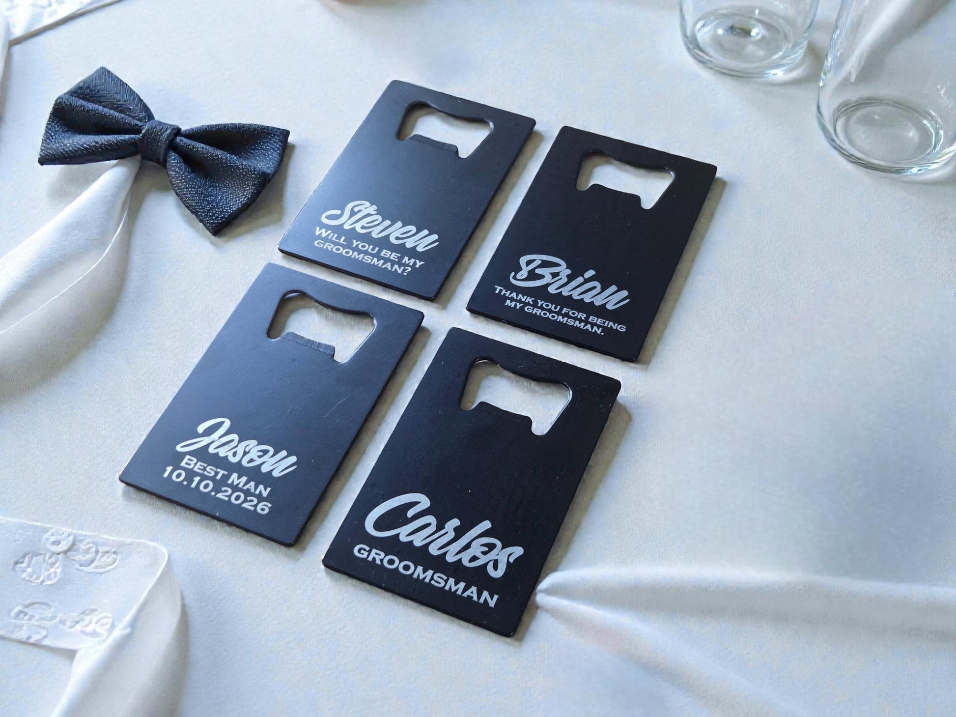 Groomsmen Proposal Gift, Personalized Engraved Black Card Bottle Opener, Best Man Asking Gifts, Custom Wedding Party Favor, Fits In Wallet