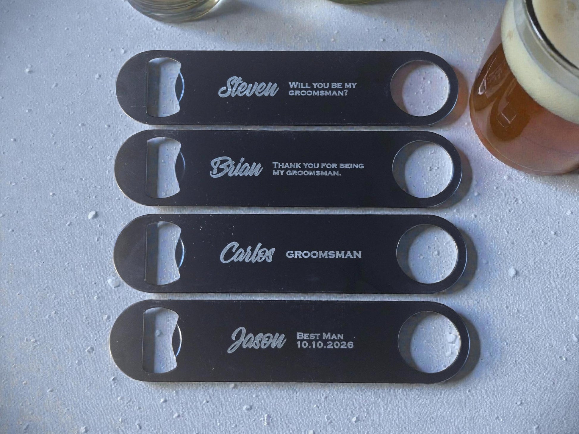 Groomsmen Bottle Opener, Personalized Long Bar Key Speed Popper, Custom Engraved Groomsman Asking Gift, Best Man Proposal Gifts