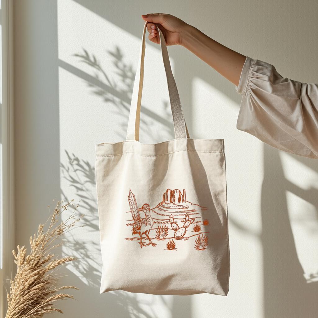 Desert Landscape Tote Bag, Minimal Line Art Canvas Style Shoulder Bag, Gift for Nature Lovers and Hikers