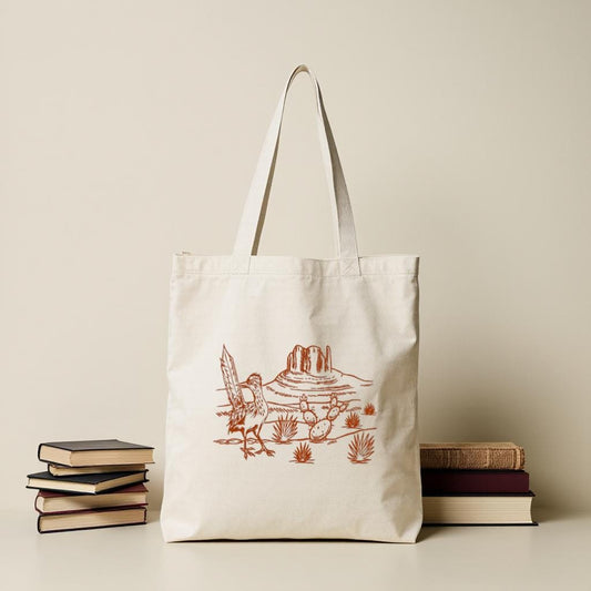 Desert Landscape Tote Bag, Minimal Line Art Canvas Style Shoulder Bag, Gift for Nature Lovers and Hikers
