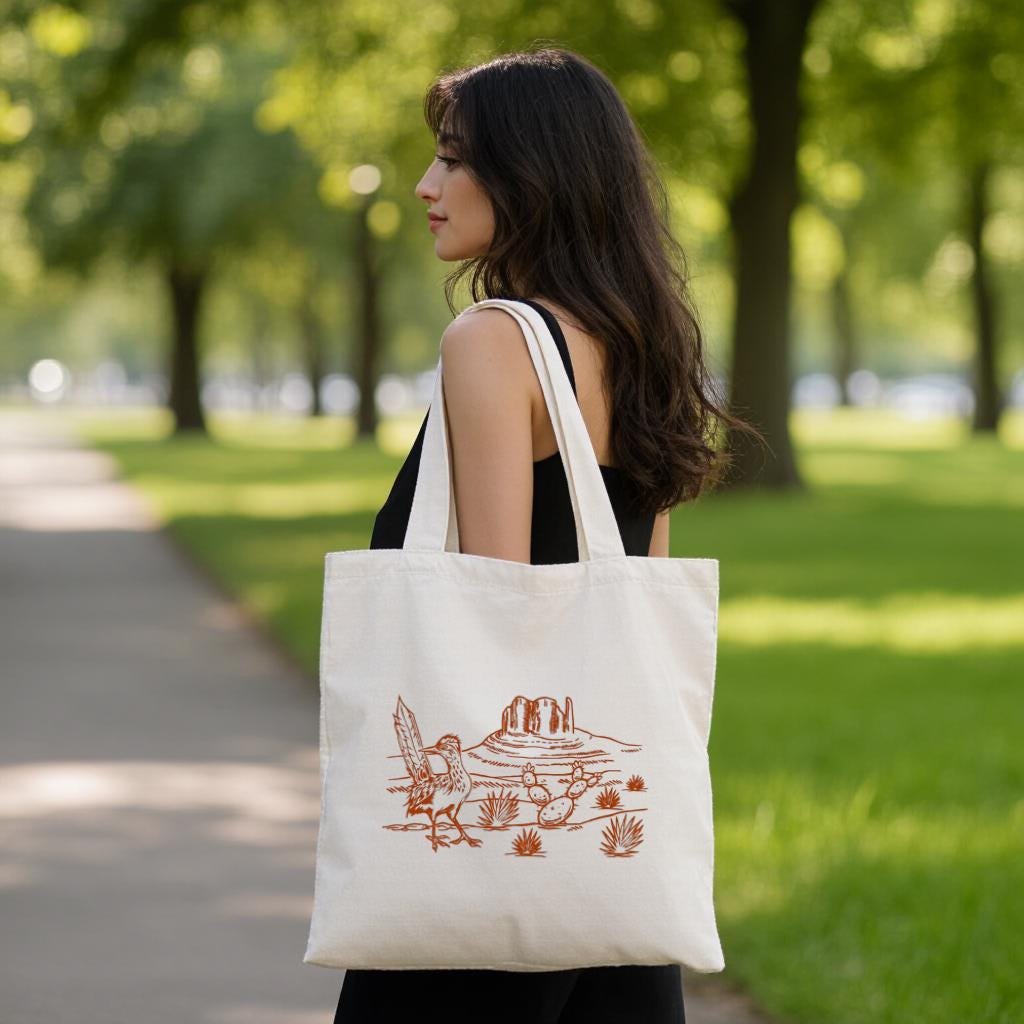 Desert Landscape Tote Bag, Minimal Line Art Canvas Style Shoulder Bag, Gift for Nature Lovers and Hikers