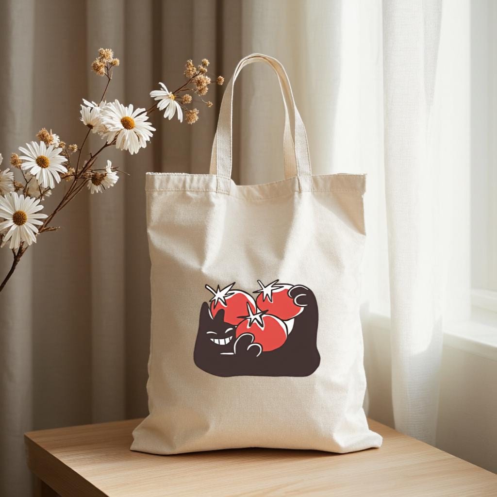 Canvas Tote Bag with Sleeping Cat & Heart Graphic, Cute Minimal Shopper for Cat Lovers, Gift for Cat Lovers