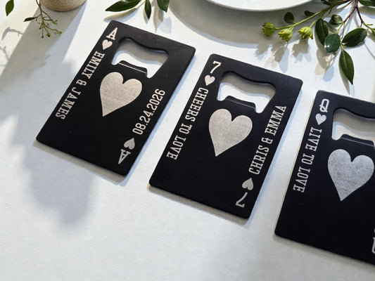 Personalized Wedding Guest Favors, Unique Playing Card Wallet Bottle Openers, Custom Bulk Wedding Favor