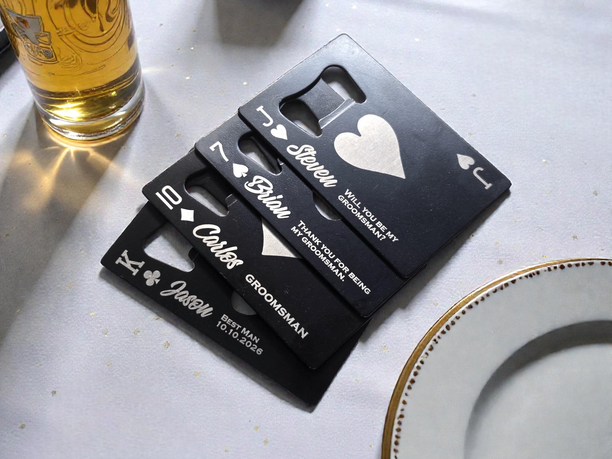 Personalized Groomsman Bottle Openers, Playing Card Wallet Bottle Opener, Custom Gifts For Groomsmen/Bestman