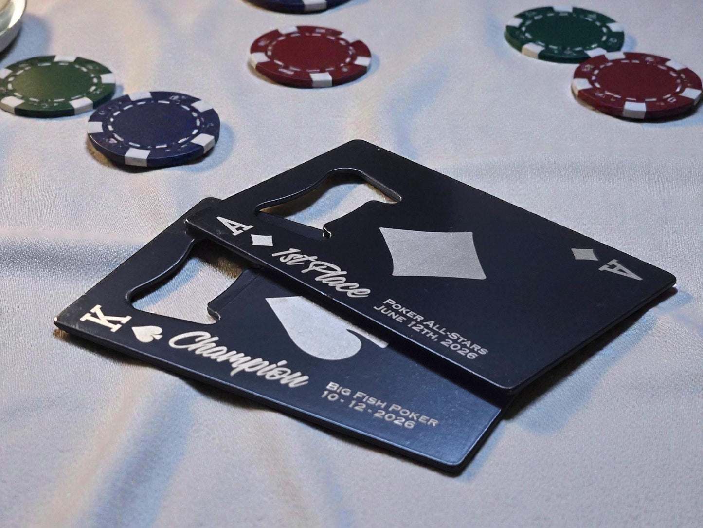 Magnetic Poker Bottle Opener, Playing Card Magnet Beer Openers, Poker Tournament Personalized Engraved Prizes