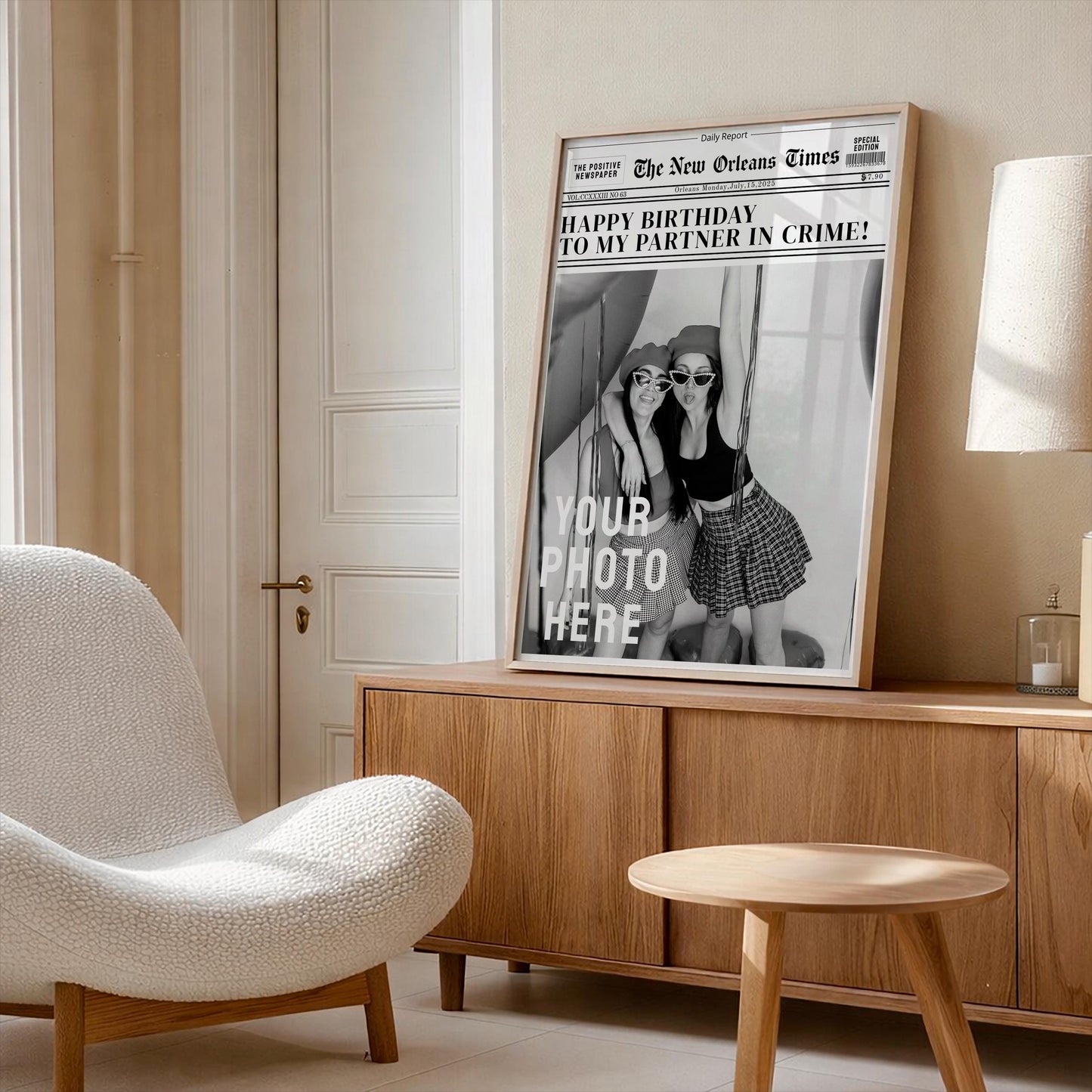 Custom Newspaper Print, Personalized Friendship Wall Art, College Dorm Decor, Gift for Best Friend, Bestie Gift Idea, Girly Room Decoration