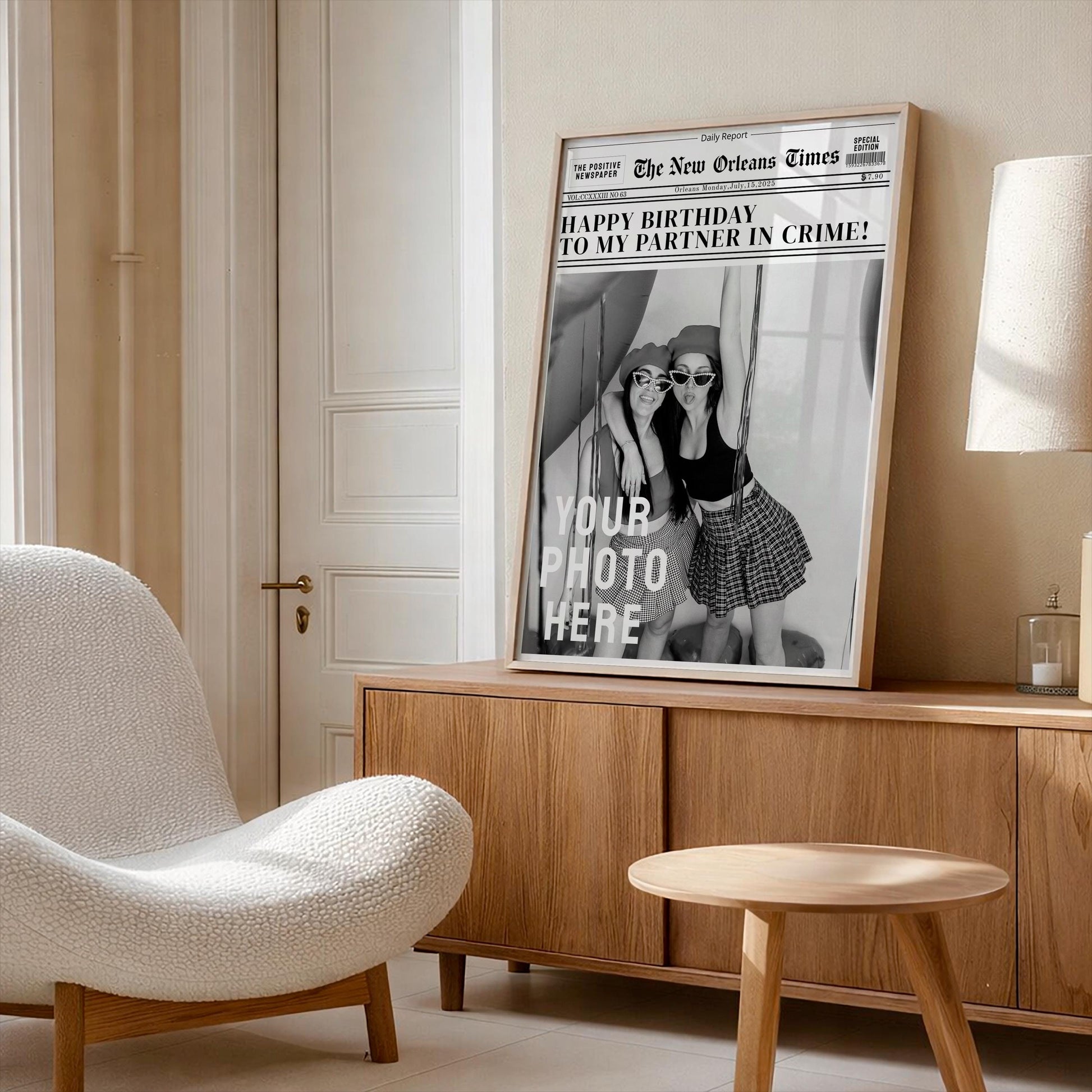 Custom Newspaper Print, Personalized Friendship Wall Art, College Dorm Decor, Gift for Best Friend, Bestie Gift Idea, Girly Room Decoration