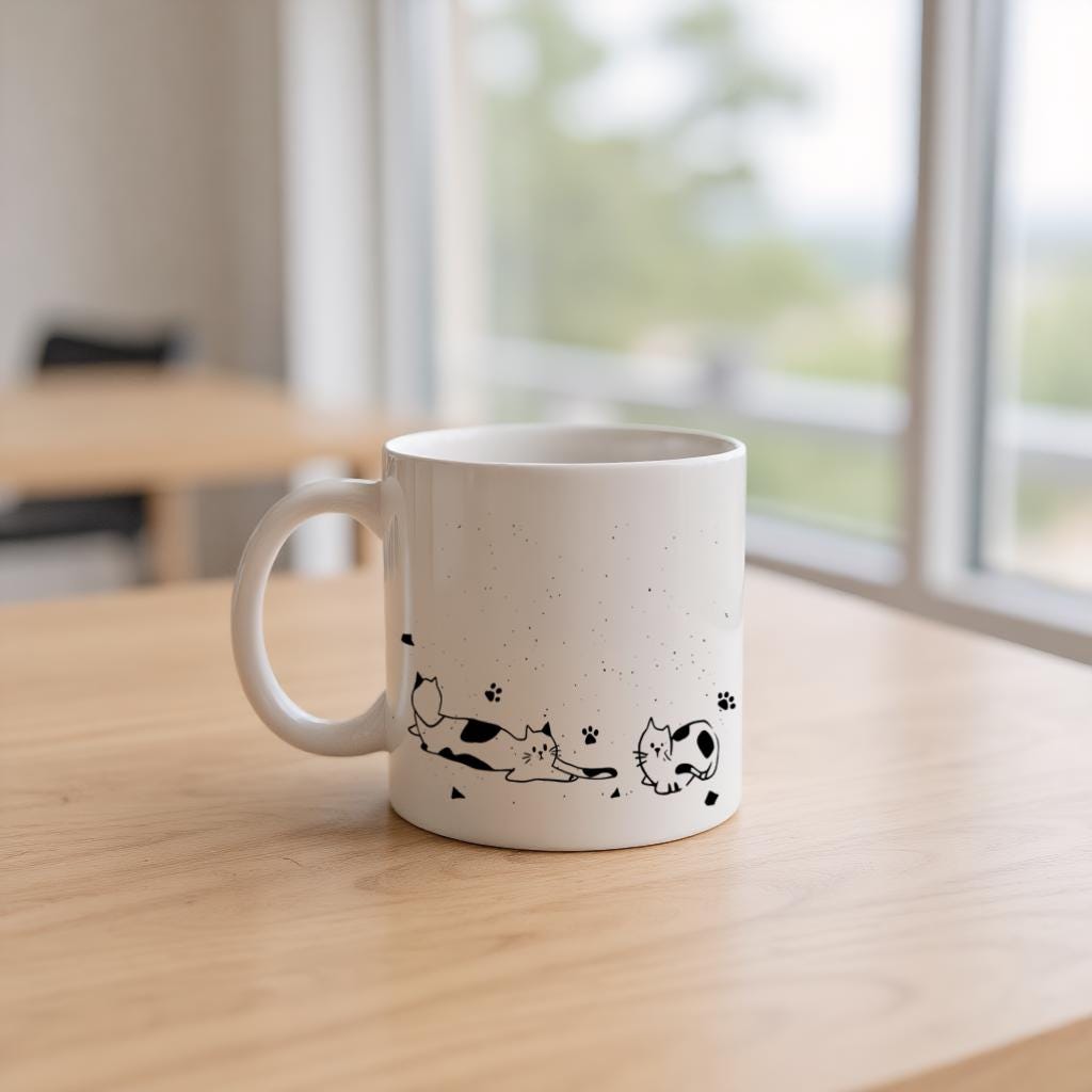 Minimalist Cat Illustration Mug, Black and White Kitty Line Art Coffee Cup, Gift for Cat Lovers and Pet Moms