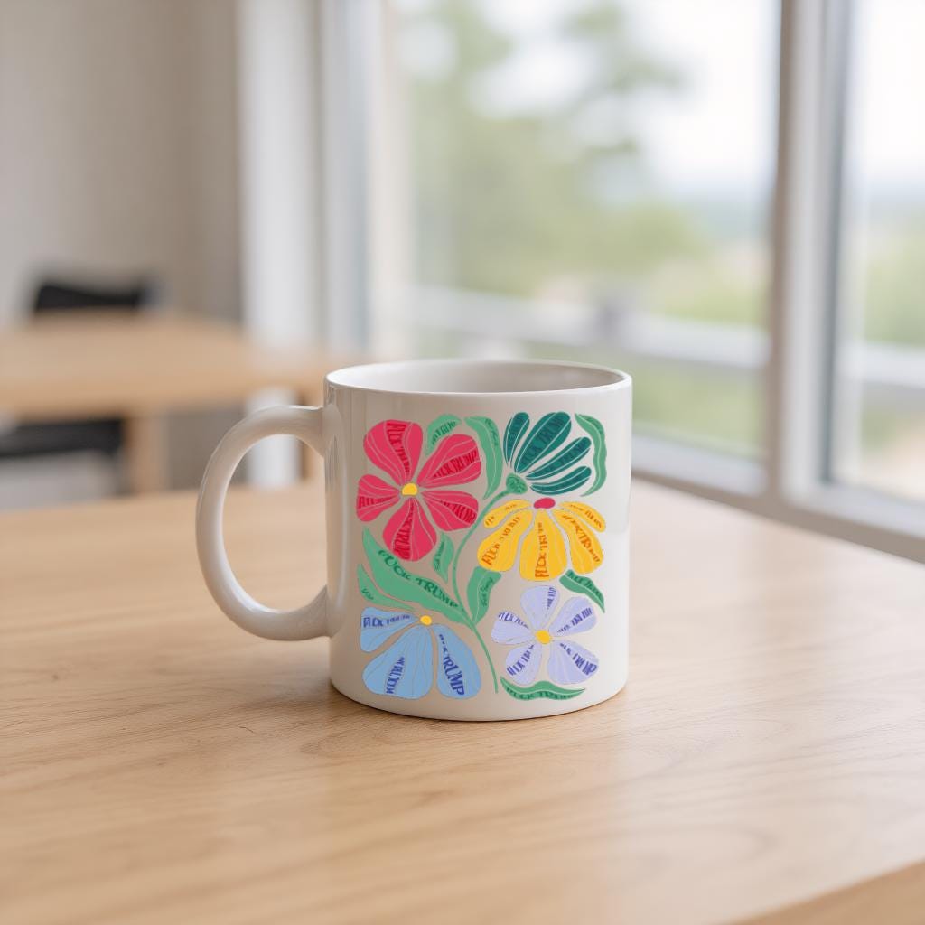 Colorful Floral Coffee Mug, Scandinavian Folk Flower Illustration Cup for Garden Lovers, Gift for Her