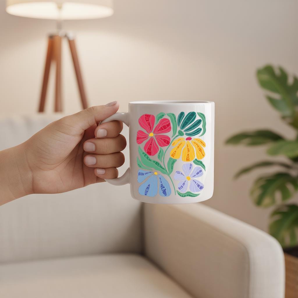 Colorful Floral Coffee Mug, Scandinavian Folk Flower Illustration Cup for Garden Lovers, Gift for Her