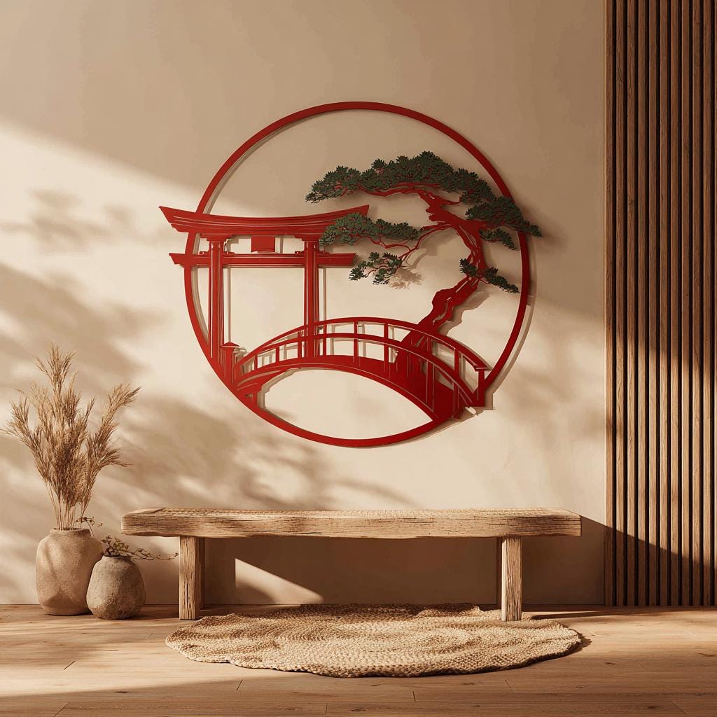 Zen Torii Gate Metal Wall Art: Japanese Garden Decor