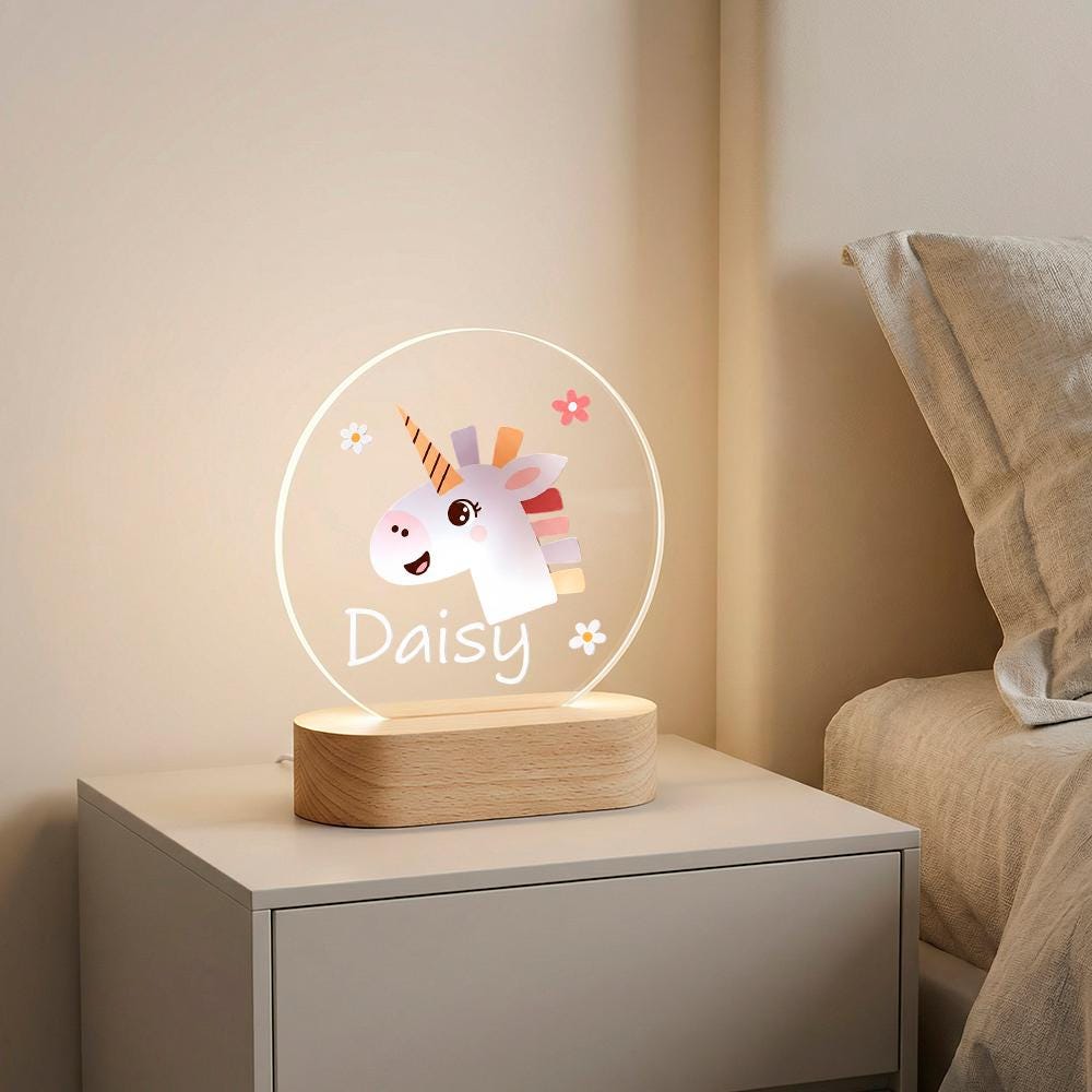 Personalized Unicorn Night Light Acrylic Plaque, Custom Name LED Lamp for Kids Nursery Decor, Baby Shower Gift, Rainbow Cute Animal Bedroom